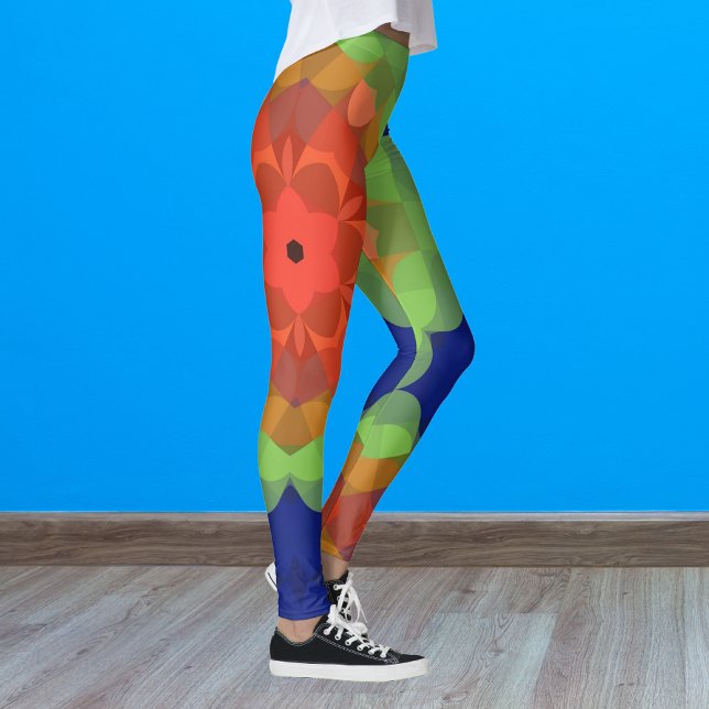 Retro Mandala Flower Orange Green and Blue Leggings (Creator Uploaded)