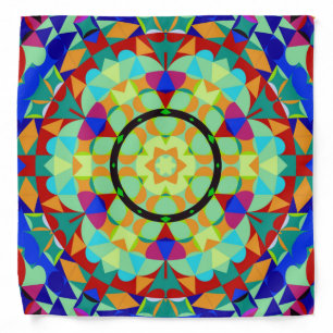 Retro Mandala Flower Orange Red and Blue Bandana