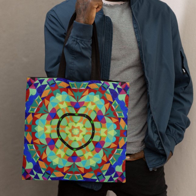 Retro Mandala Flower Orange Red and Blue Tote Bag (Creator Uploaded)