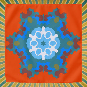 Retro Mandala Flower Orange White and Blue Bandana