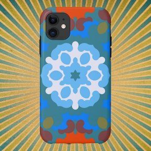 Retro Mandala Flower Orange White and Blue iPhone 11 Case