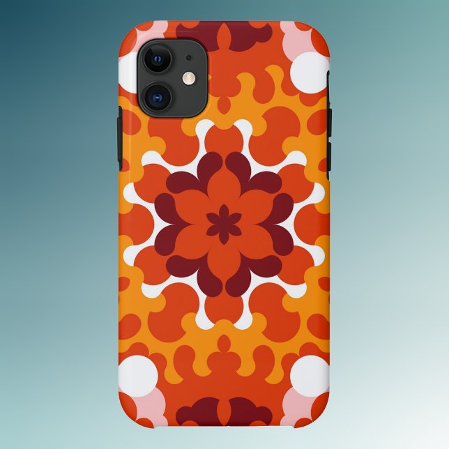 Retro Mandala Flower Orange White and Yellow Case-Mate iPhone Case (Creator Uploaded)