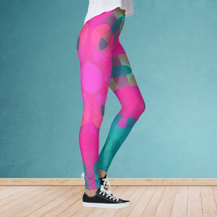 Retro Mandala Flower Pink and Blue Leggings
