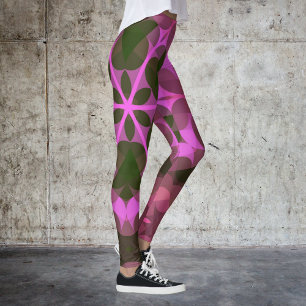 Retro Mandala Flower Pink and Green Leggings