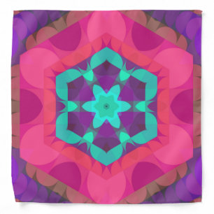 Retro Mandala Flower Pink Blue and Purple Bandana