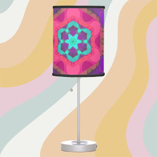 Retro Mandala Flower Pink Blue and Purple Table Lamp