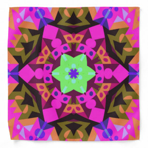Retro Mandala Flower Pink Orange and Green Bandana