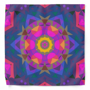 Retro Mandala Flower Pink Purple Blue and Yellow Bandana