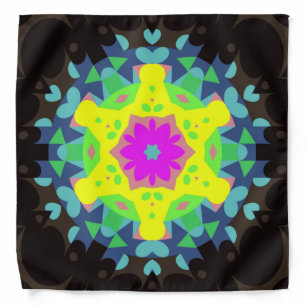 Retro Mandala Flower Pink Yellow and Blue Bandana