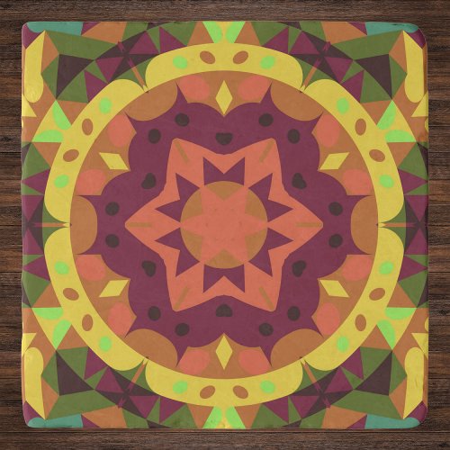 Retro Mandala Flower Purple Orange and Green Trivet