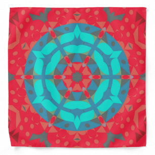 Retro Mandala Flower Red and Blue Bandana