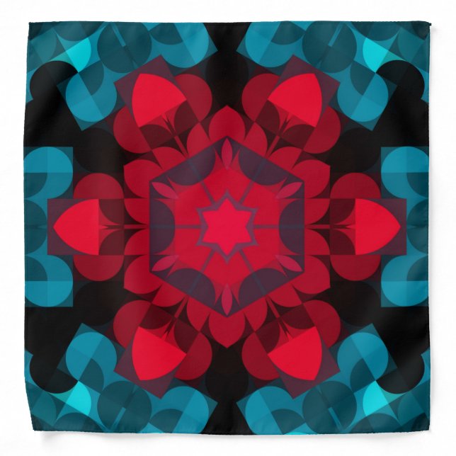 Retro Mandala Flower Red and Blue Bandana (Front)