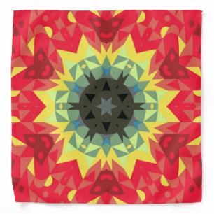 Retro Mandala Flower Red and Yellow Bandana