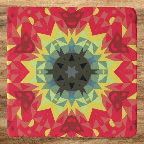 Retro Mandala Flower Red and Yellow Trivet