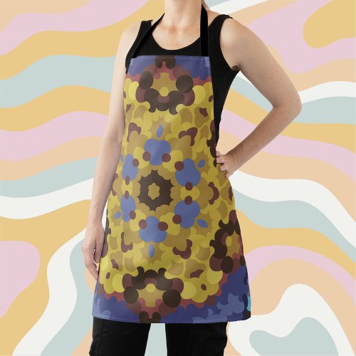 Retro Mandala Flower Yellow and Blue Apron