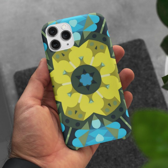Retro Mandala Flower Yellow and Blue Case-Mate iPhone Case (Creator Uploaded)