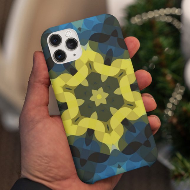 Retro Mandala Flower Yellow and Blue Case-Mate iPhone Case (Creator Uploaded)