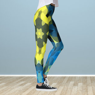 Retro Mandala Flower Yellow and Blue Leggings