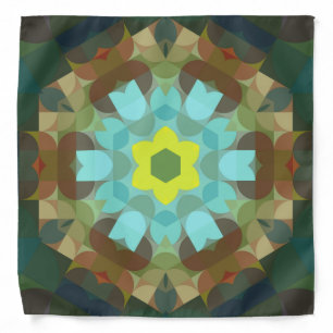 Retro Mandala Flower Yellow Blue and Brown Bandana