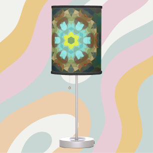 Retro Mandala Flower Yellow Blue and Brown Table Lamp