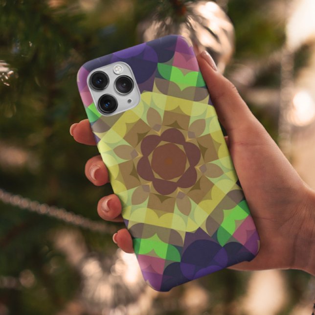 Retro Mandala Flower Yellow Green and Blue Case-Mate iPhone Case (Creator Uploaded)