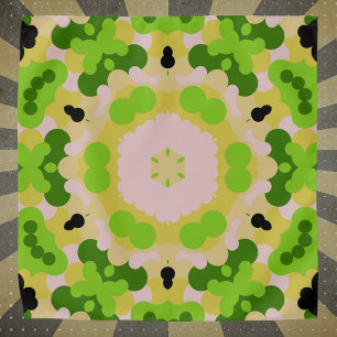 Retro Mandala Flower Yellow Green and White Bandana