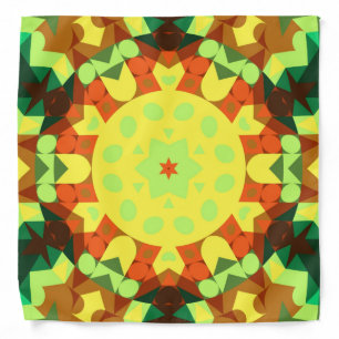Retro Mandala Flower Yellow Orange and Green Bandana