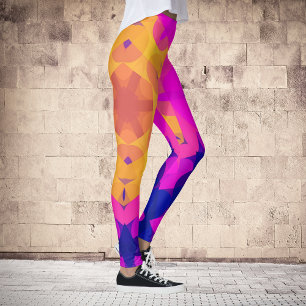 Retro Mandala Flower Yellow Pink and Blue Leggings