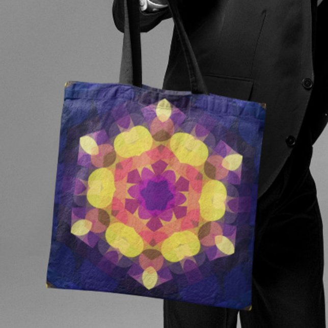 Retro Mandala Flower Yellow Pink and Purple Tote Bag (Creator Uploaded)