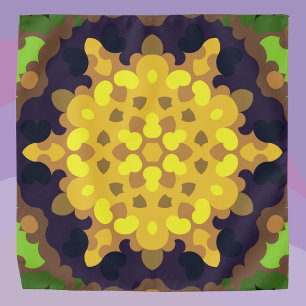 Retro Mandala Flower Yellow Purple and Green Bandana