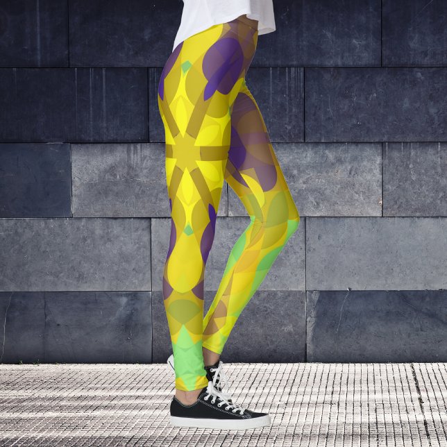 Retro Mandala Flower Yellow Purple and Green Leggings (Creator Uploaded)