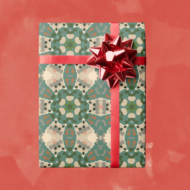 Retro Mandala Green Brown and Orange Wrapping Paper (Creator Uploaded)