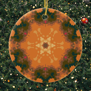Retro Mandala Orange and Yellow Ceramic Ornament