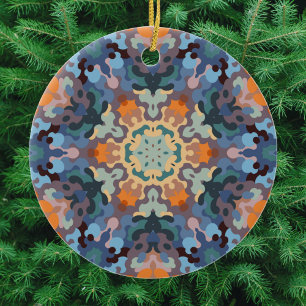 Retro Mandala Orange Blue and Yellow Ceramic Ornament