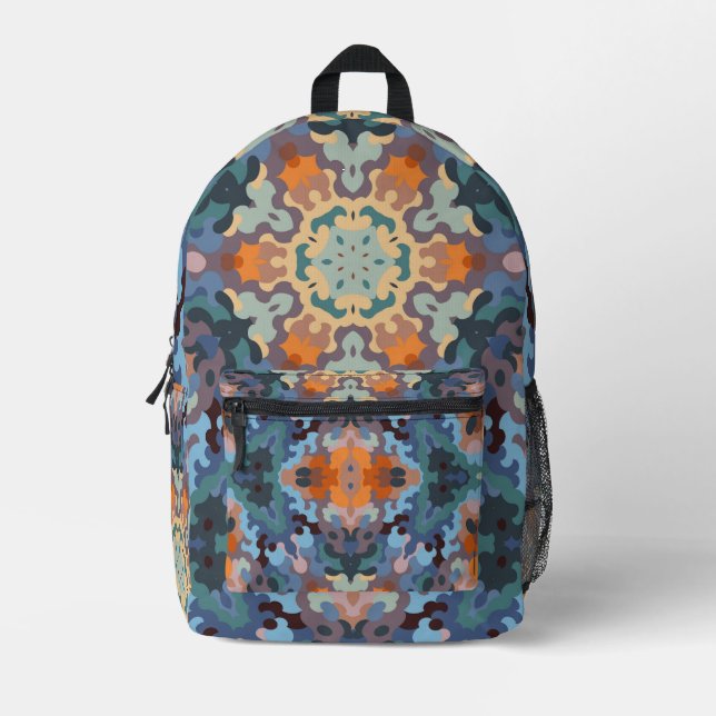 Retro Mandala Orange Blue and Yellow Printed Backpack | Zazzle display picture 2