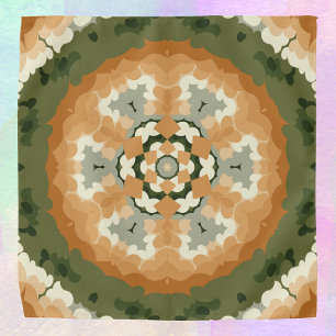 Retro Mandala Orange Green and White Bandana