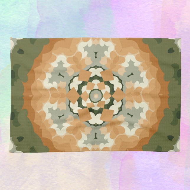 Retro Mandala Orange Green and White Kitchen Towel (Creator Uploaded)