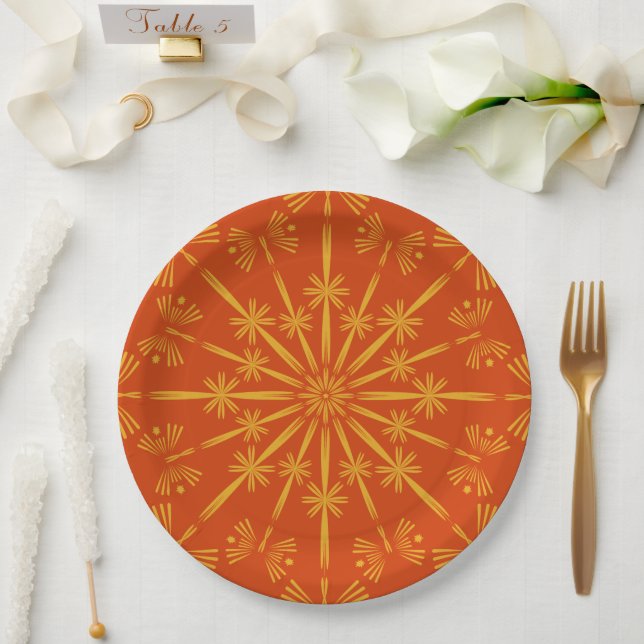 Retro Mandala Papaya 9" Paper Plates (Wedding)