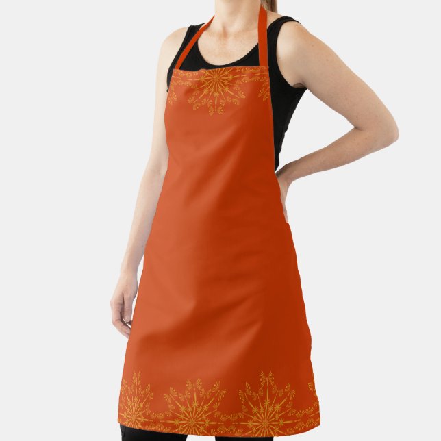 Retro Mandala Papaya Large Apron (Insitu)