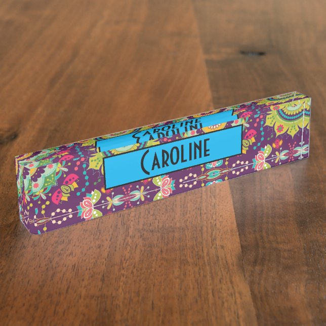 Retro Mandala Pattern Desk Name Plate (Side)