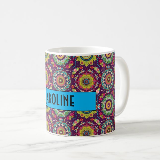 Retro Mandala Pattern Personalized Coffee Mug (Front Right)
