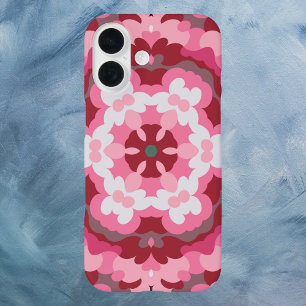 Retro Mandala Pink Red and White iPhone 16 Case