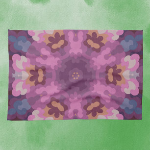 Retro Mandala Purple Pink and Orange Kitchen Towel