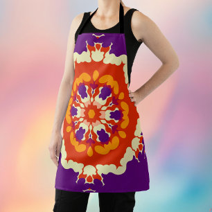 Retro Mandala Purple Red and Orange Apron