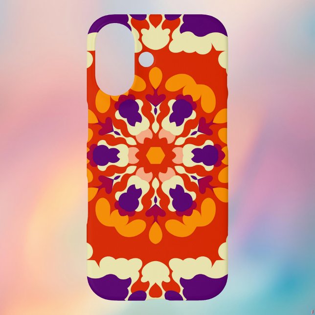 Retro Mandala Purple Red and Orange Case-Mate iPhone Case (Retro Mandala Phone Case from Wormhole Orbital)