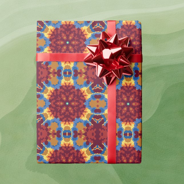 Retro Mandala Red Blue and Yellow Wrapping Paper (Creator Uploaded)