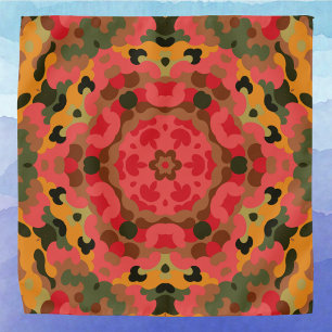 Retro Mandala Red Orange and Green Bandana