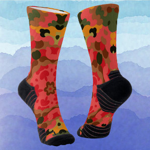 Retro Mandala Red Orange and Green Socks