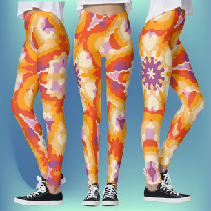 Retro Mandala Red Orange Purple and Yellow Leggings
