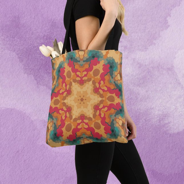 Retro Mandala Red Yellow and Blue Tote Bag (Creator Uploaded)